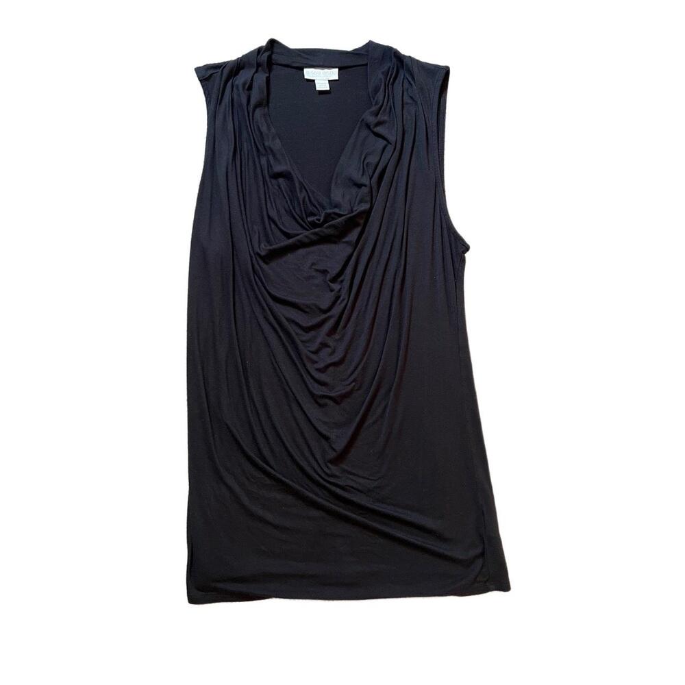 Bisou Bisou Top Womens Medium Black Draped Neck Sleeveless Casual Trendy